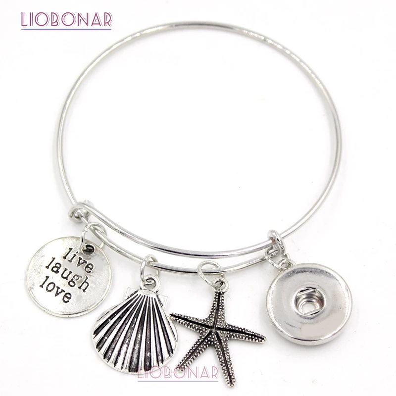 

10PCS New Ocean Beach Sea Shell Starfish Charm Bracelets Wire Expandable Bangle Snap Bracelet For women gift bijoux