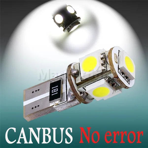 2шт T10 5 SMD чистый белый CANBUS безотказный интерьер автомобиля 194/501 W5W светодиодный