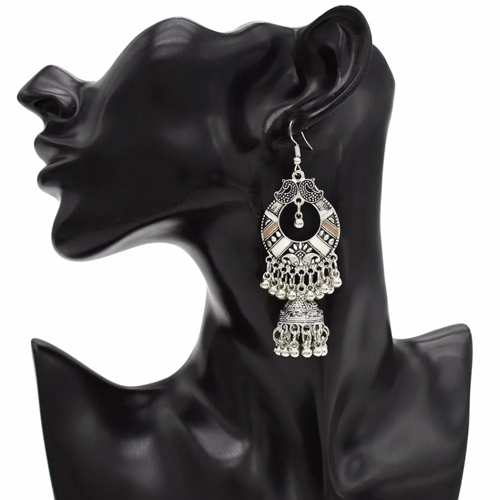 Женские винтажные серьги с бусинами Jhumka Серьги-кисточки серебряного цвета в