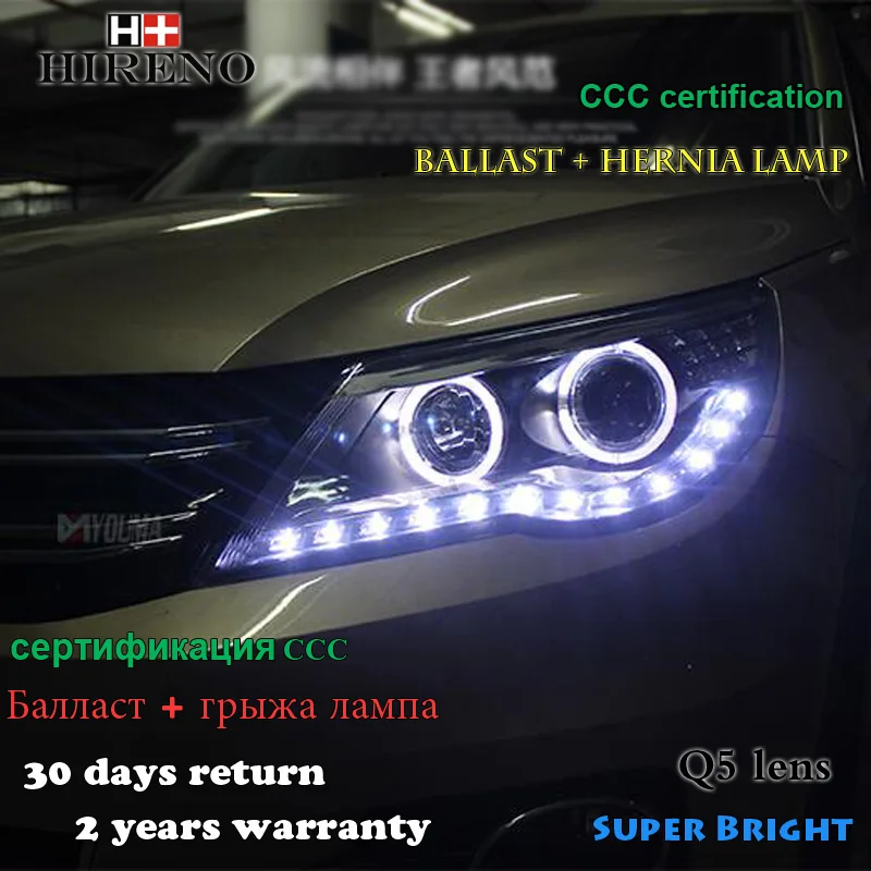 Hireno Headlamp for 2009-2012 Volkswagen Tiguan Headlight Assembly LED DRL Angel Lens Double Beam HID Xenon 2pcs | Автомобили и
