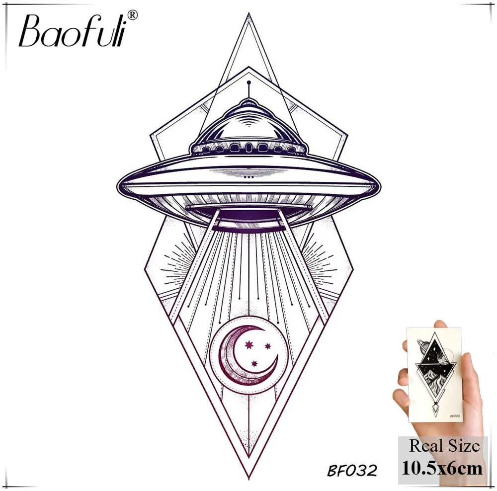 Мужские временные тату-наклейки BAOFULI UFO космический корабль полумесяц звезда