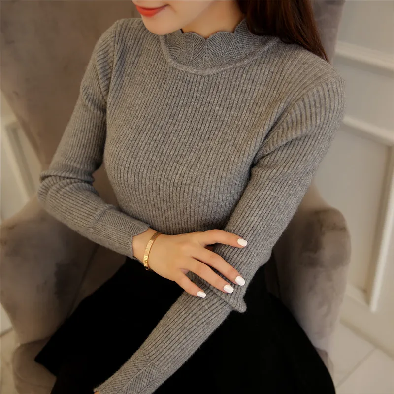 Новинка 2021 рубашка с воротником поллепестка свитер вязаный облегающий Женский