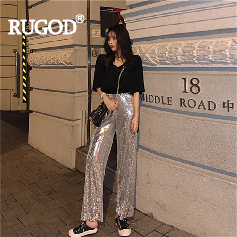 Женские однотонные брюки RUGOD свободные с широкими штанинами и блестки в виде