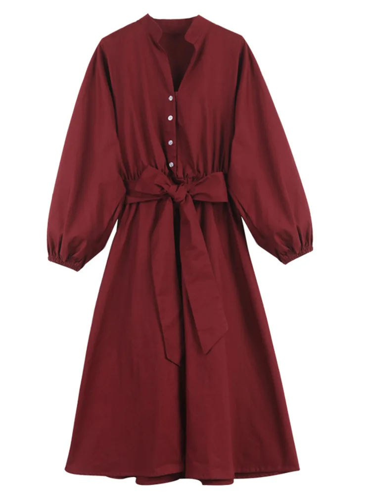

Hepburn style red dress temperament chic Han Fan early autumn dress autumn and winter winter women's long-sleeved waist shirt dr