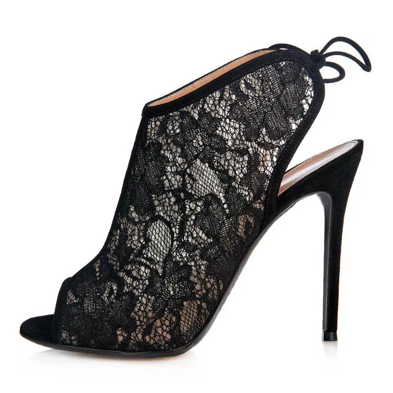 Fashion Trends Black Lace Temptation Summer boots Ankle Strap Peep toe Slingback Breathble Shoes Heels High 12CM |