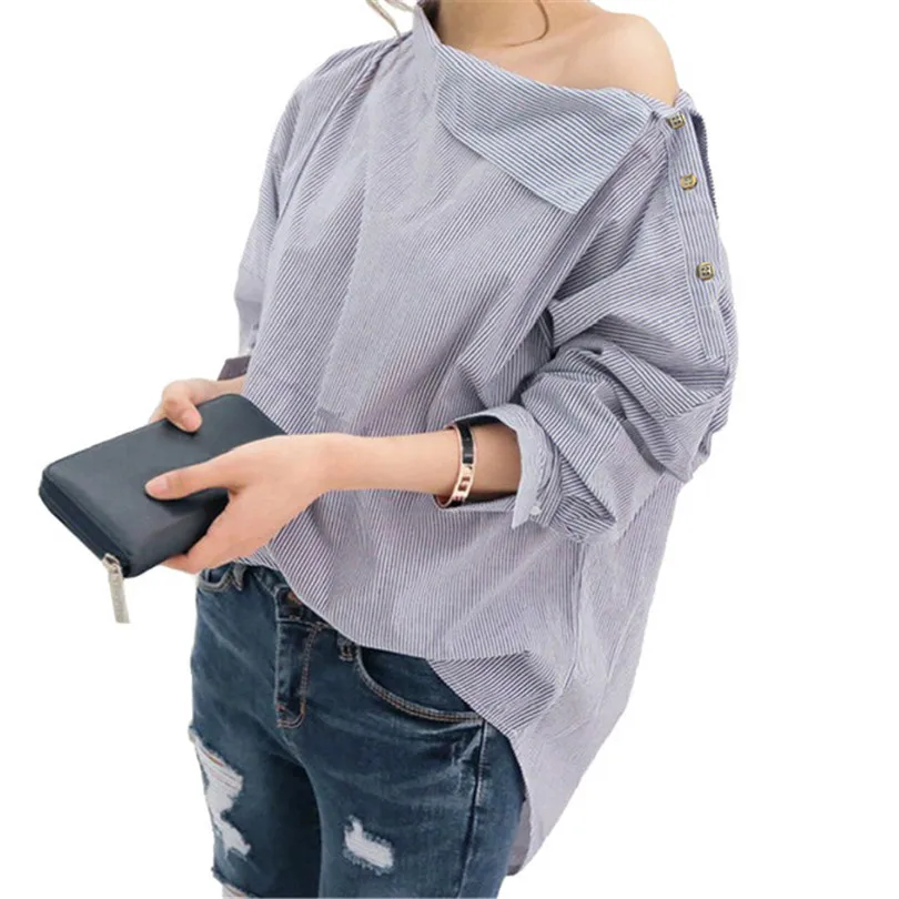 Женская рубашка в полоску с открытыми плечами без бретелек|blouses plus|blouse offcasual blouse |