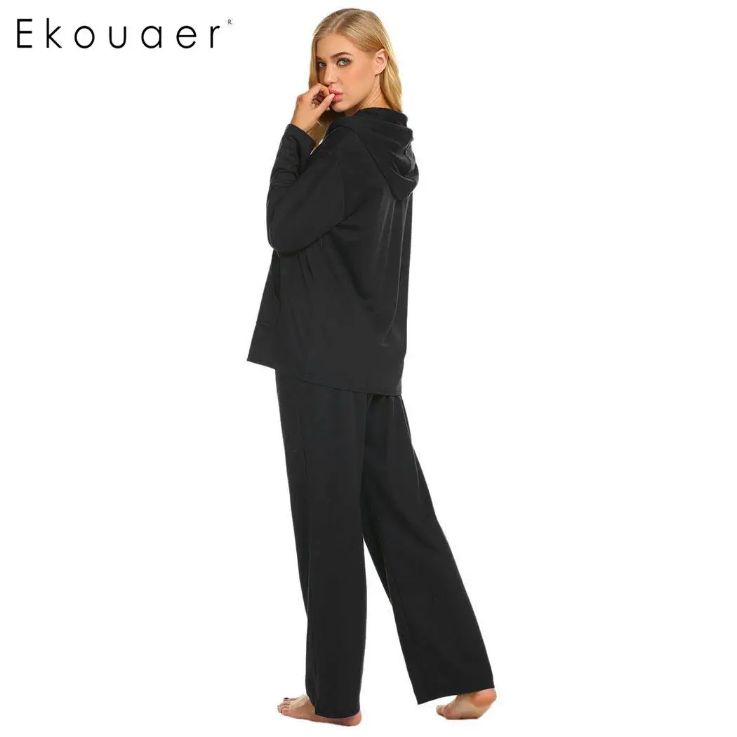 Женский пижамный комплект Ekouaer повседневный однотонный топ с капюшоном и