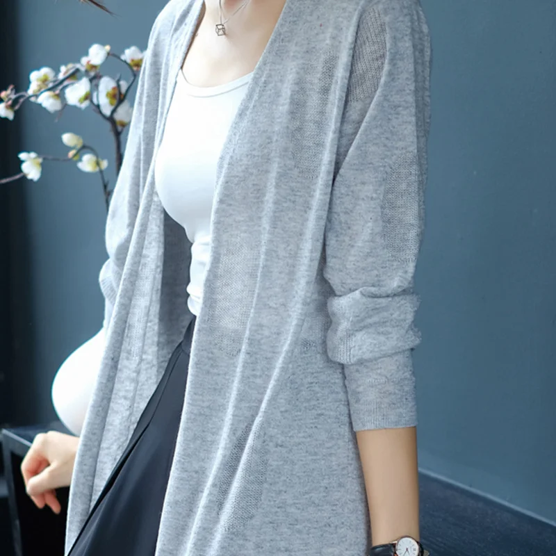 2XL Brand Long Irregular Cardigan 2019 Spring Women OL Commuter Gray Knit New Solid Color Wool-blended Female |