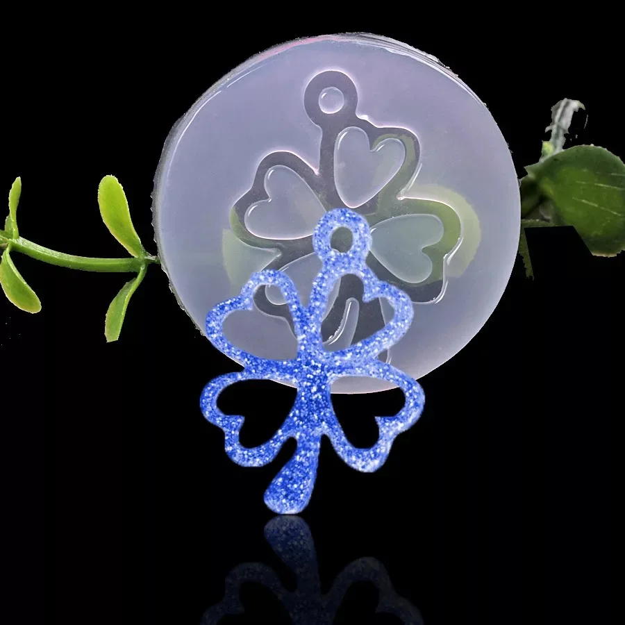 1PCS Four Leaf Clover Shape Silicone resin epoxy Mold Decoration pendant necklace with hole Craft tool mirror mold Transparent | Украшения