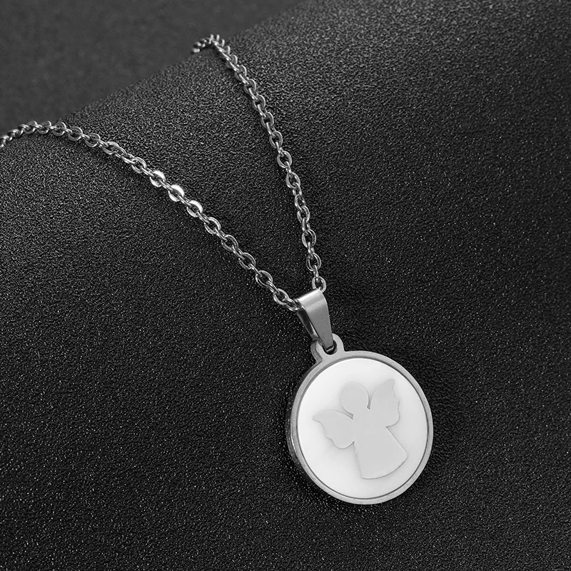 Fashion Cute Angel round pendant necklaces Gold/Steel color for women Stainlesss steel Shell necklace jewelry gift Bijoux | Украшения и