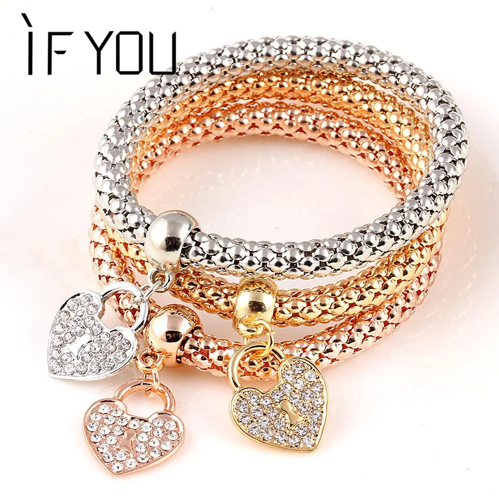 Если вы 3 шт Золотой шарм в форме сердца эластичные браслеты для женщин Pulseras милые