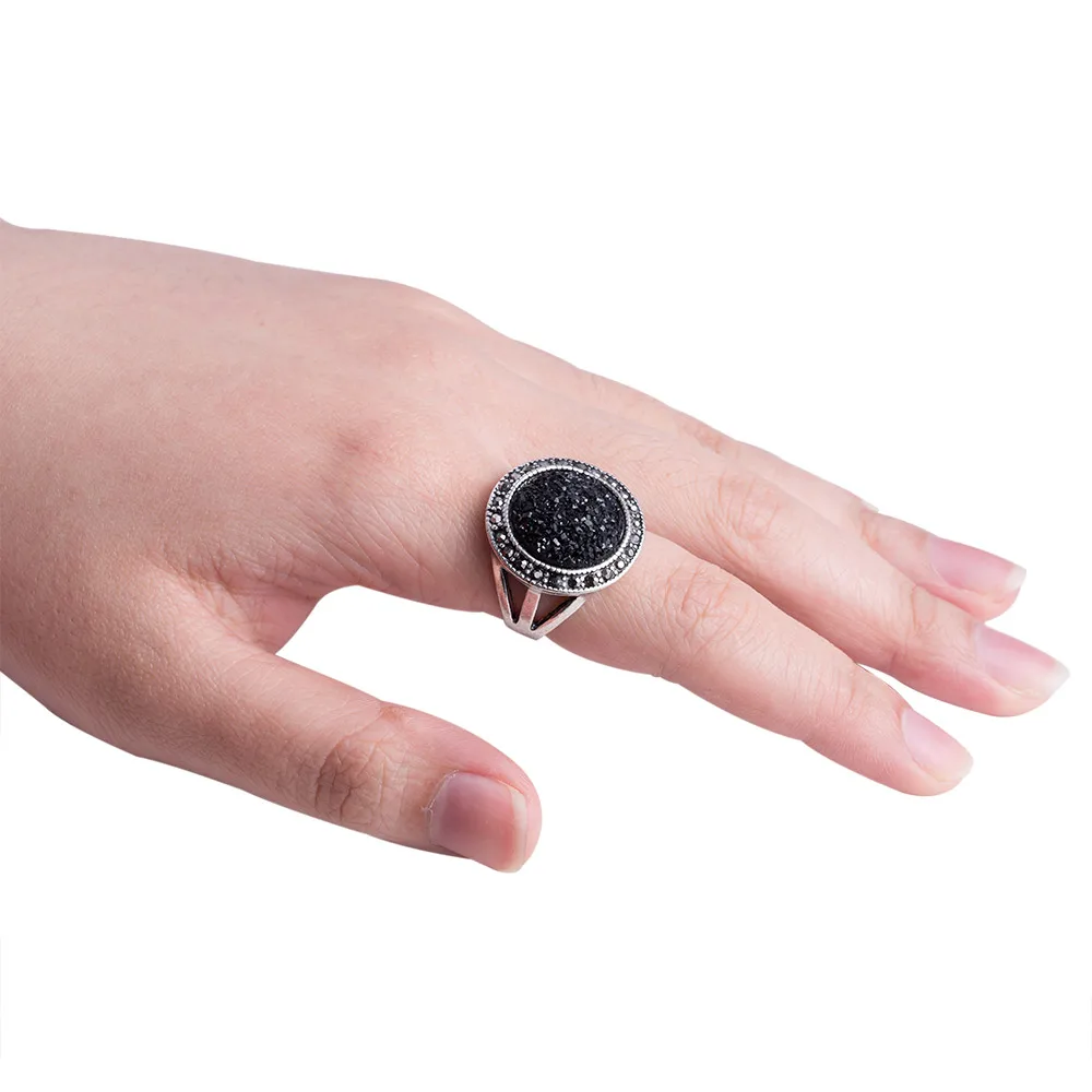 Женские кольца с серебряным покрытием вечерние винтажные из черного сломанного