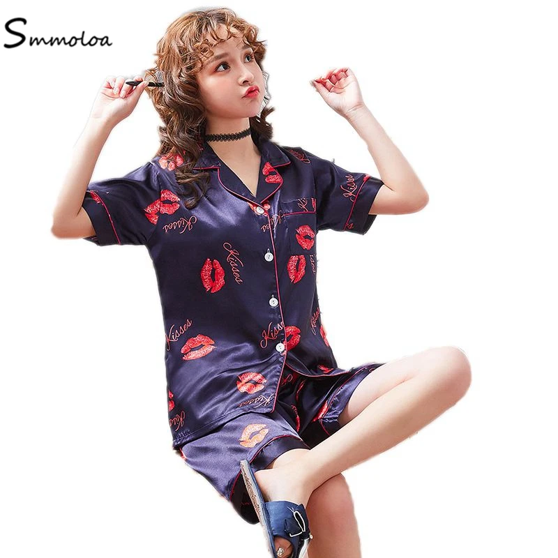 Smmoloa короткие шелковые пижамы Sleevev костюм Женская Летняя мужская пижама наборы