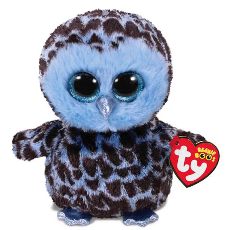 Blue Black Owl Ty Beanie плюшевые куклы животных Единорог Сова Жираф мягкие игрушки пингвин летучая мышь кошка Boos собака 15 см - Цвет: Blue Black Owl