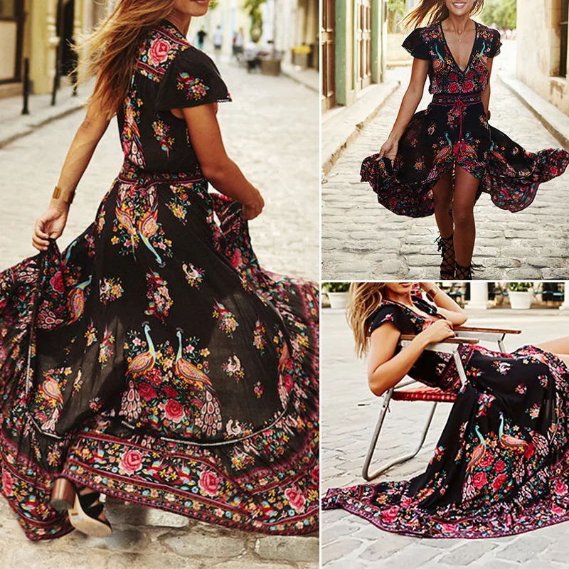 Женское пляжное платье для отдыха бохо длинное Повседневное макси летние