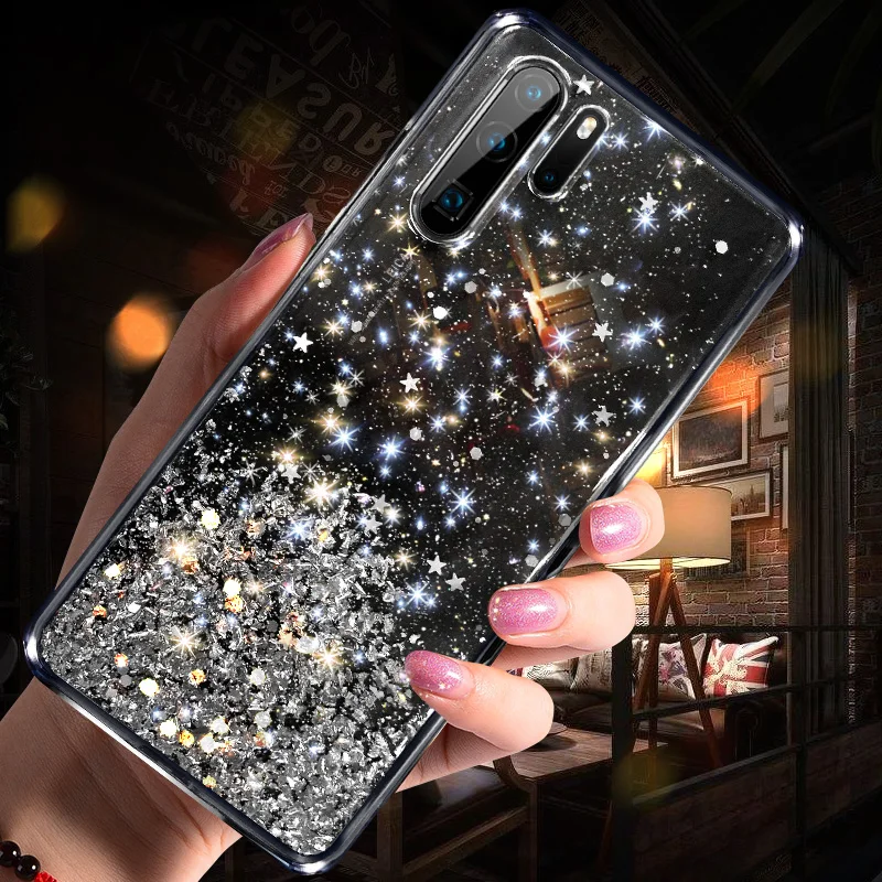 Роскошный силиконовый блестящий чехол для Huawei P30 pro ударопрочный из ТПУ с
