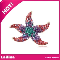 hot sale 100pcslot crystal purple dancin sea starfish pin brooch