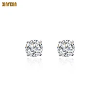 cute cubic zirconia stud earrings for women unisex stainless steel colorful square 7mm clear crystal fashion stud earrings gift