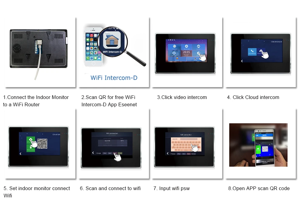 IP дверной телефон wifi видеодомофон видео дверной звонок 7 ''сенсорный экран для 4 отдельных квартиры/8 зон сигнализация Поддержка смартфона iOS