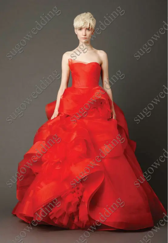Fashion red sweetheart ball gown wedding party dresses/gowns organza with pleat tiered free shipping | Свадьбы и торжества