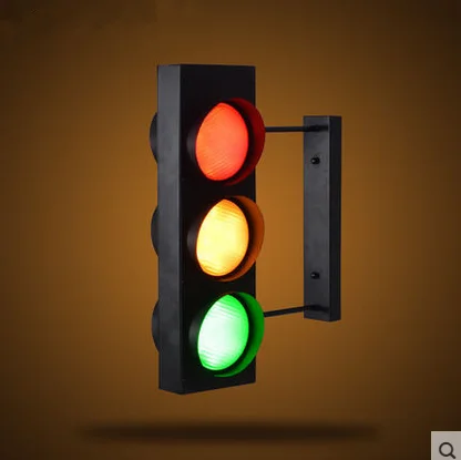 

Industrial Wind Creative Retro Restaurant Cafe Bar Double Sided LED Traffic Light Caution Wall Lamp