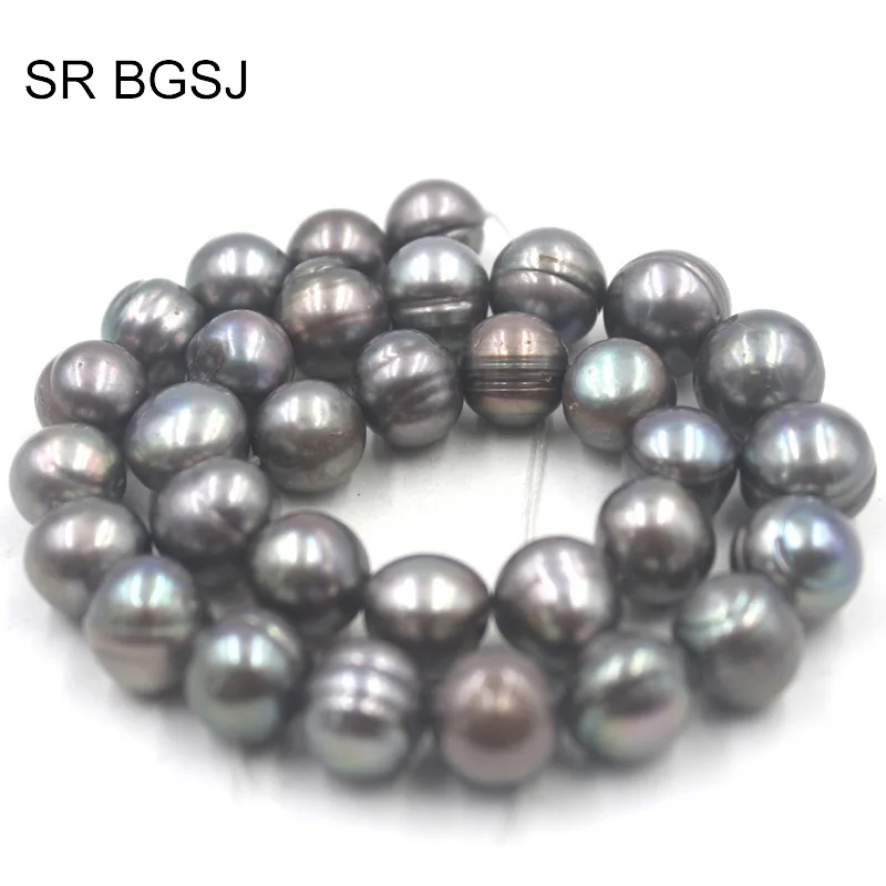 Free Shipping 11 14mm Black White Pink Purple Gray Nearly Round Natural Freshwater Pearl Beads String 15&quot|Бусины| |