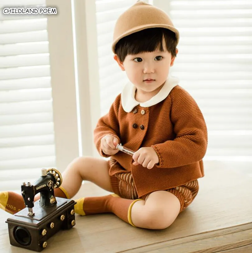 

Knitted Baby Clothes Set Spring Baby Sweater Cardigans + Pants 100% Cotton Knitting Infant Baby Clothing Set Girls Boys Sweater