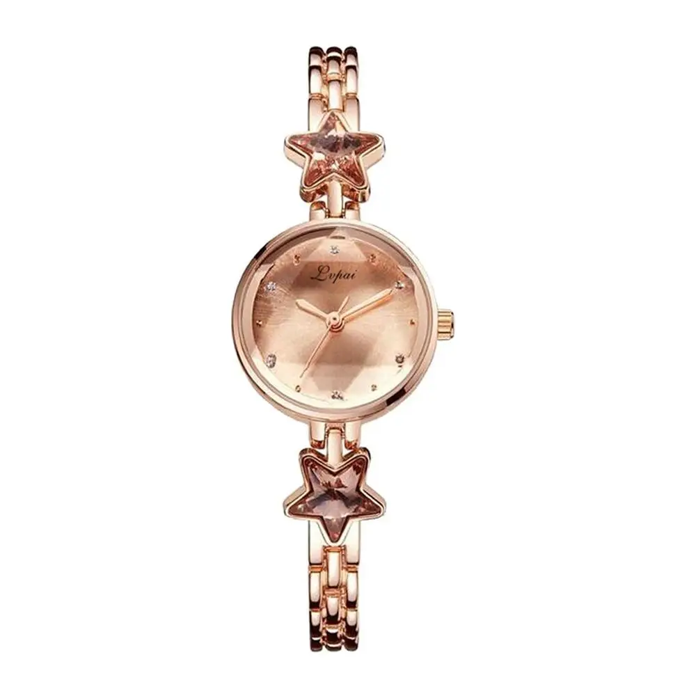 Розовый LVPAI Reloj модные темпераментные женские часы с поднятым циферблатом кварцевые Стразы с ремешком из легированной стали часы-браслет женское платье Clcok# B - Цвет: Розовый