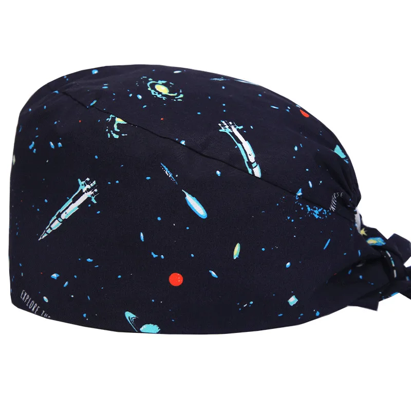 Scrub Cap 1 Темно-синяя космическая ракета, Мужская медицинская шапка с принтом, шапка для стоматолога, для работы в клинике, хирургические головные уборы, кепка для кормления, ультра мягкая, дешевая распродажа - Цвет: Scrub Cap 1