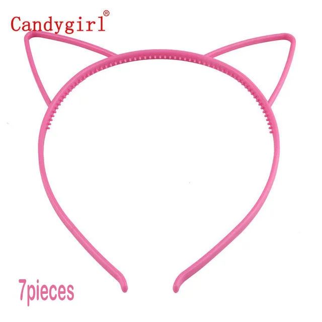 7pcs rose red cat 7 шт., милая пластиковая повязка на голову с кошачьими ушками, яркие цвета, единорог, корона, повязки на голову, для девочек, для детской вечеринки, для ежедневного украшения, аксессуары для волос - Цвет: 7pcs rose red cat