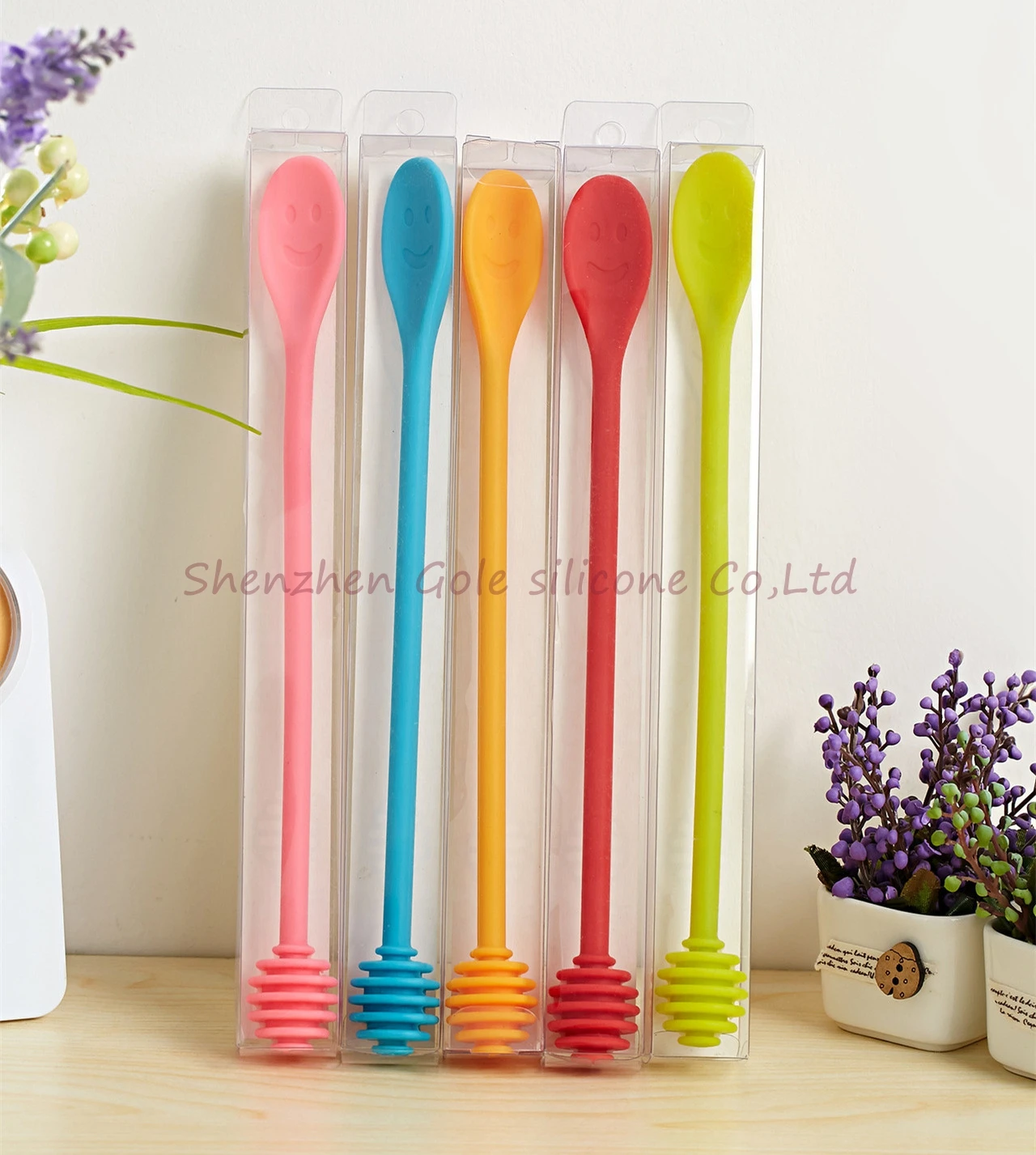 Силиконовая ложка для меда 60 шт./лот милая смайлика медовая палочка медовой банки