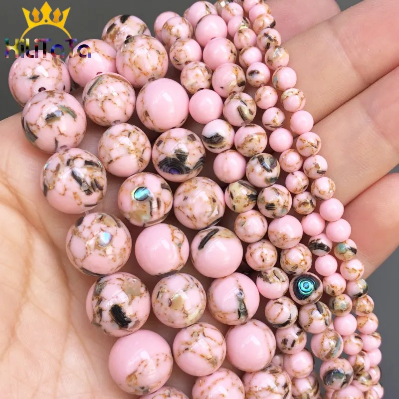 

Pink Shell Howlite Turquoises Stone Beads Round Loose Spacer Beads For Jewelry Making 15'' 4/6/8/10/12mm DIY Bracelets Necklace