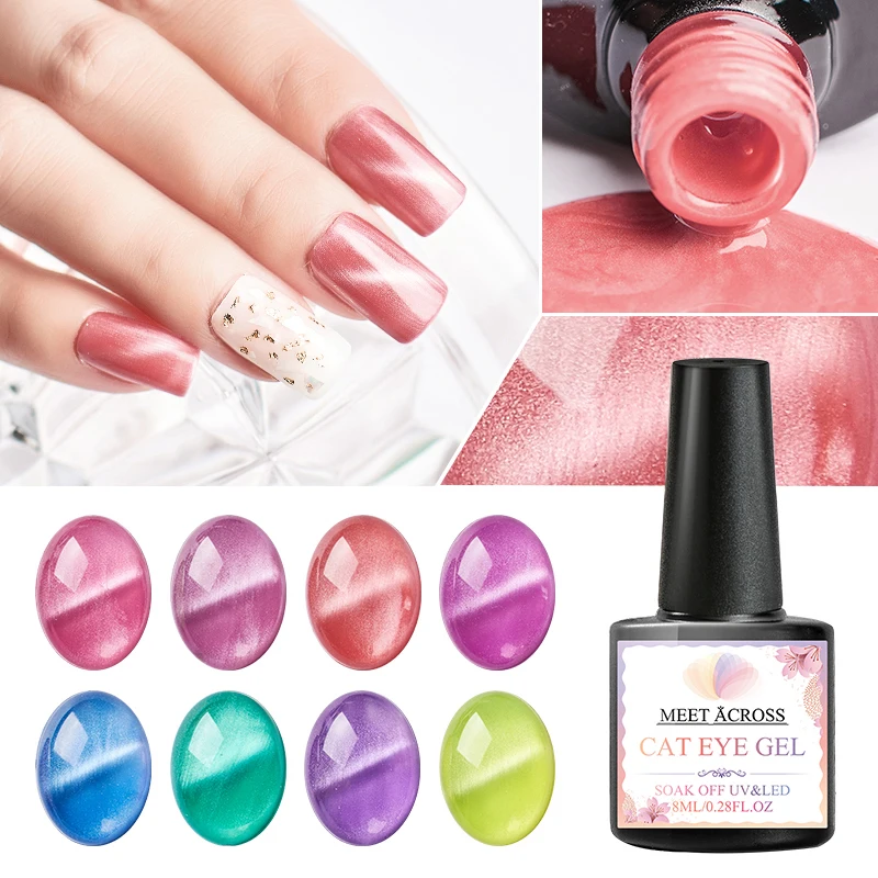 Магнитный гель для ногтей с кошачьими глазами 8 мл Розовый Блестящий магнитный