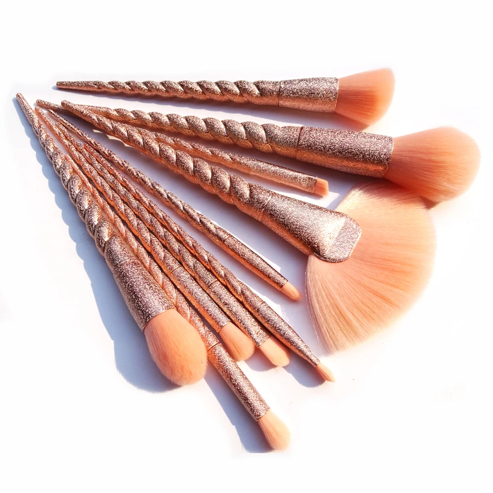 Розовый 10 шт. кисти для макияжа в виде единорога с нитью Pincel Maquiagem Cosmetics Maquillaje, пудра для лица, тени для век, Кисть для макияжа, косметический набор, инструмент - Handle Color: Розовый