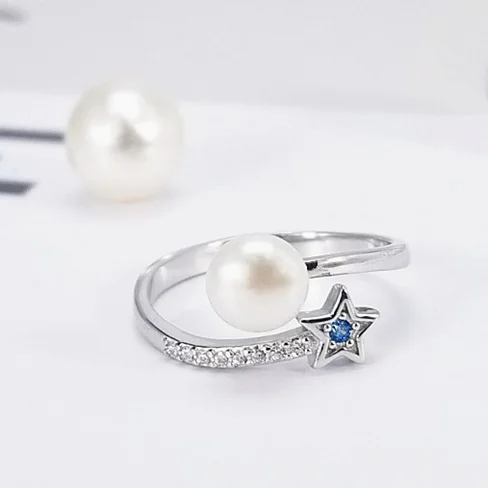 Блестящий! Жемчужное кольцо в форме цветка Установочное Стерлинговое Серебро 925