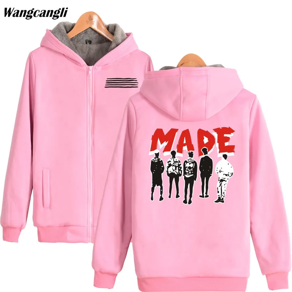 KPOP BIGBANG Made Printed Thick Hoodie Sweatshirts With Zipper Winter Warm Hip hop Streetwear Thickened Hoodies Zip-Up Coats | Женская