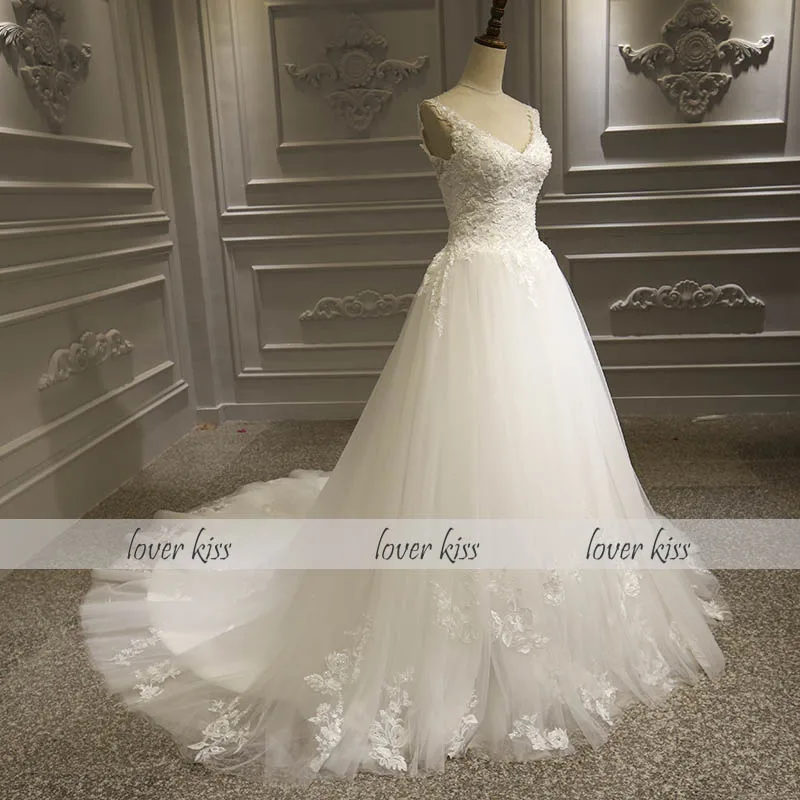 Lover Kiss Vestido De Noiva v-образный вырез, свадебные платья, жемчужные кружевные свадебные платья без рукавов в деревенском стиле, реальное изображение, robe mariage