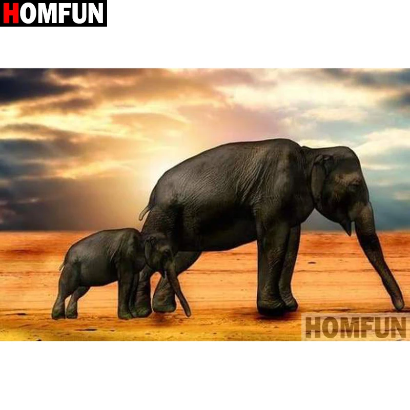 

HOMFUN Full Square/Round Drill 5D DIY Diamond Painting "Sunset elephant" 3D Diamond Embroidery Cross Stitch Home Decor A21371