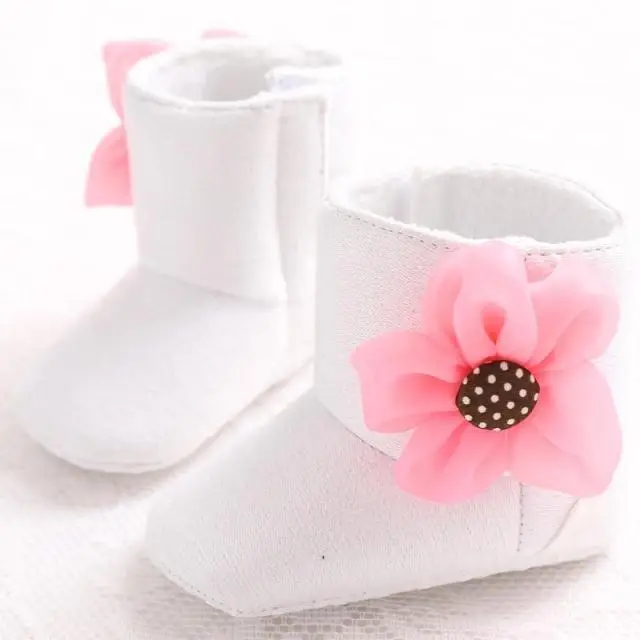 white flowers MiYuebb/детские ботинки с большим цветком для девочек; детская обувь для малышей; теплая удобная обувь для малышей - Цвет: white flowers