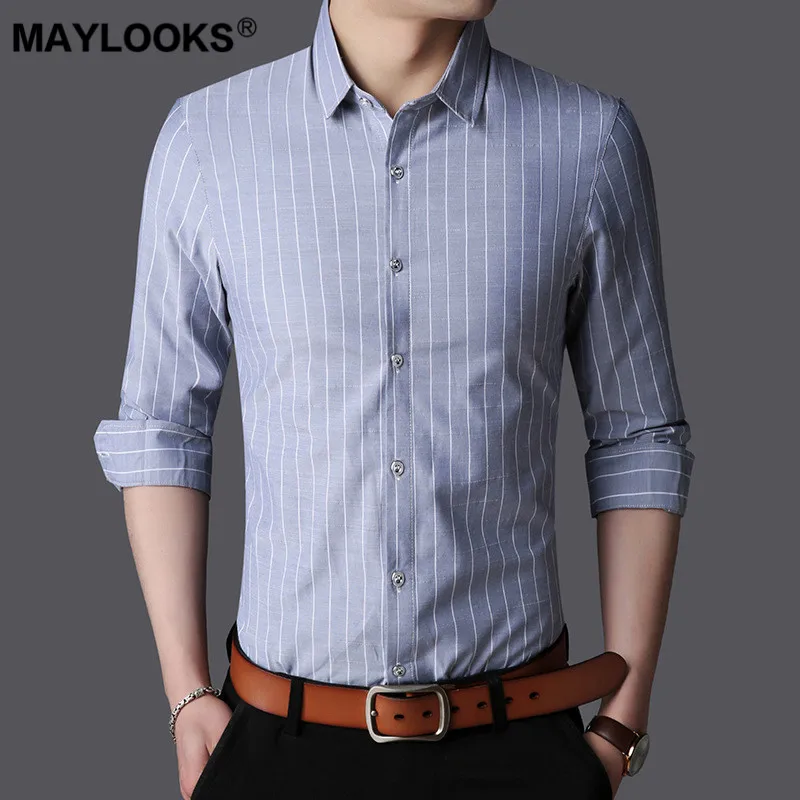 Maylooks Новинка осени 2019 рубашка с длинными рукавами для молодых мужчин деловая