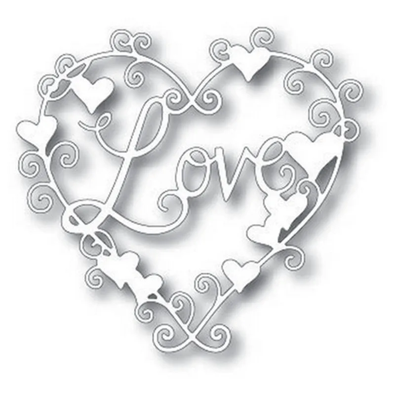 Naifumodo Love Word металлические резные штампы скрапбукинг в форме сердца для