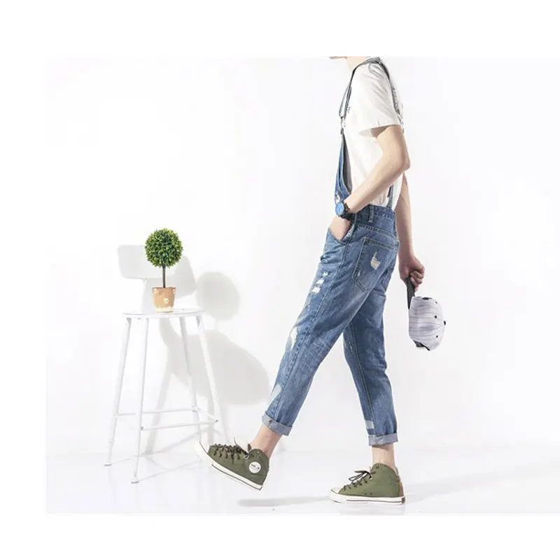 

2020 New Fashion Brand jeans Spring trend Bib Male Korean Slim Siamese Cowboy Suspenders Japanese Feet jeans Size M L XL -XXL