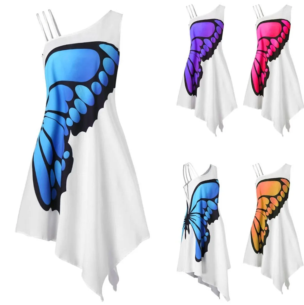 Свободное страусиное платье для женщин с рисунком бабочка без рукавов свободное