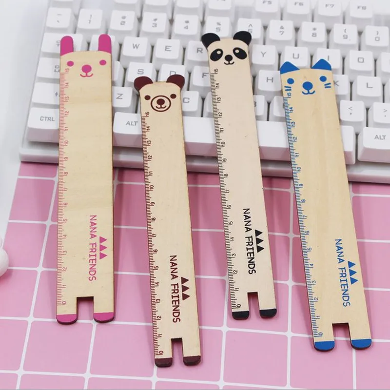 Coloffice 2PCS/Lot Lovely Creative Sweet Retro Cartoon Animals Carved Log Straight Ruler 15cm For Kid Student Office School | Канцтовары