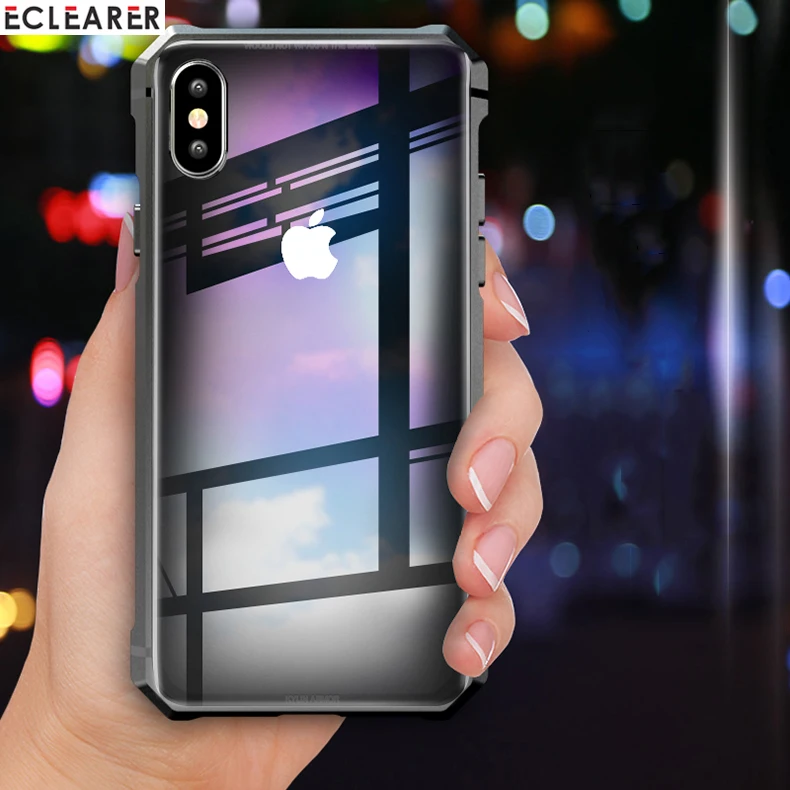 Для iPhone X Case высококлассный Алмазный Форма Алюминий металлический чехол для iPhone X с уровнем твердости 9 H твердость прозрачная пленка из закаленного Стекло чехол Аксессуары