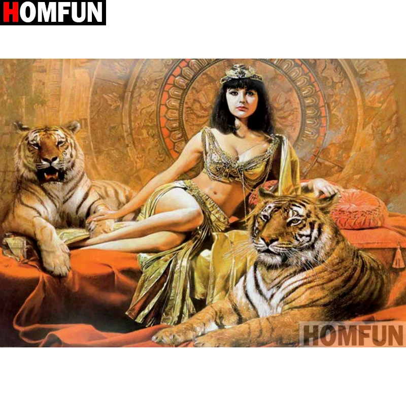 Алмазная 5D Вышивка HOMFUN женщина тигр картина сделай сам с полными