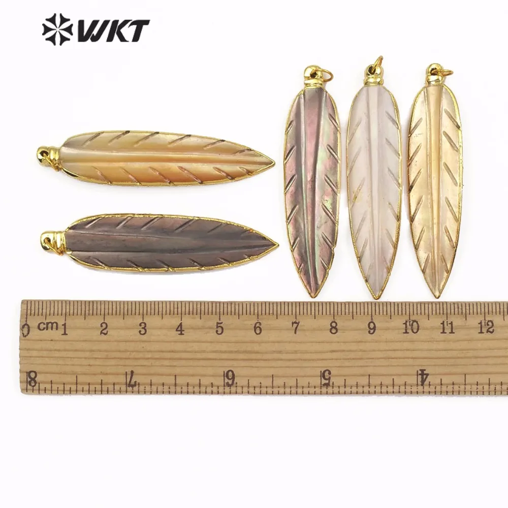 WT-JP126 WKT натуральный желтый/черный/белый морской корпус резная подвеска ручной работы в форме пера металлический ободок классические винтажные женские украшения