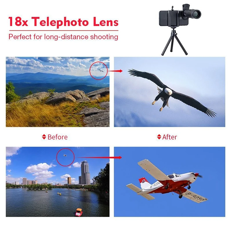 TOKOHANSUN 18X Zoom Monocular Telescope Scope for Smartphone Camera Camping Hiking Fishing with Compass Phone Clip Tripod | Мобильные
