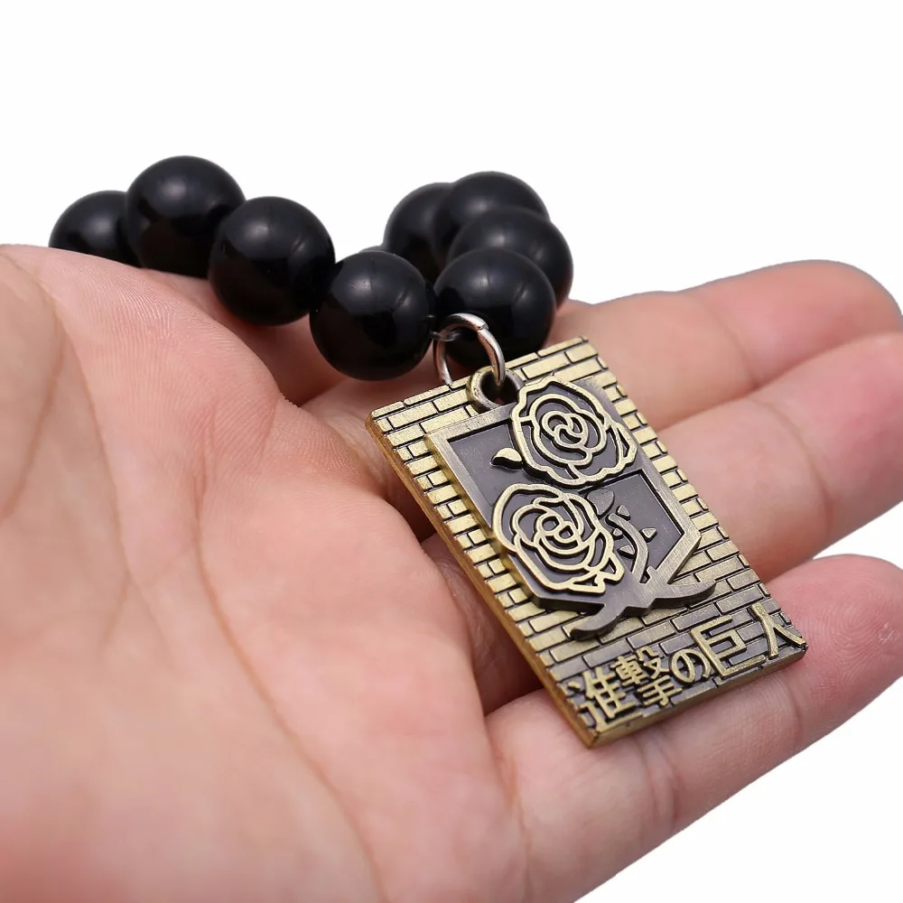 Attack On Titan Bracelets Handmade Badge Shingeki No Kyojin Cosplay Unisex Bracelet Natural Black Onyx Beads | Украшения и