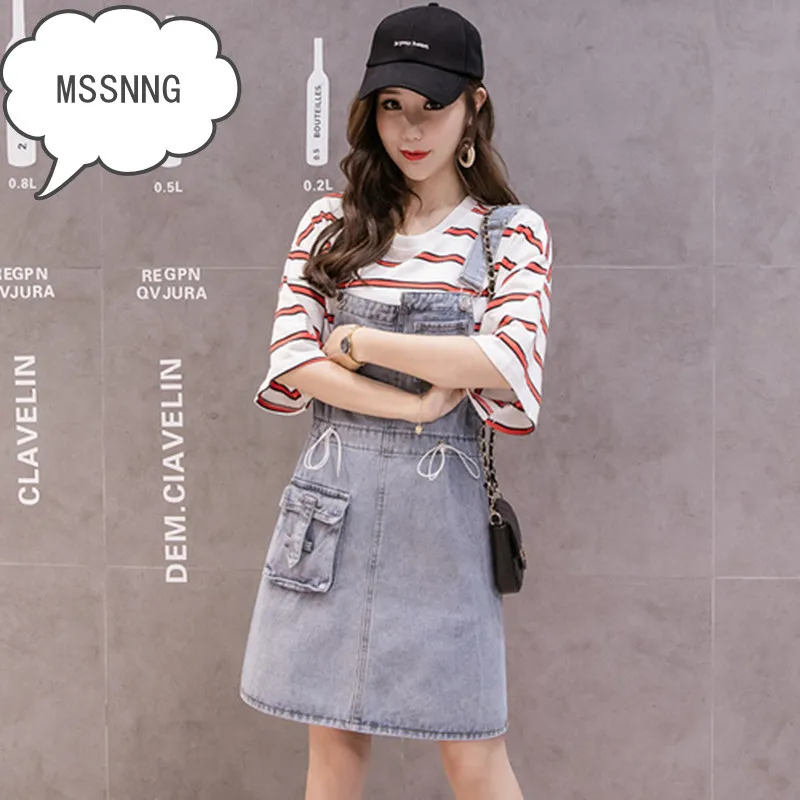 MSSNNG Настоящее платье с джинсовым ремнем Весна и лето женские 2019 новые свободные
